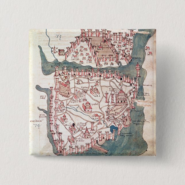 Plan of Constantinople 2 Inch Square Button (Front)