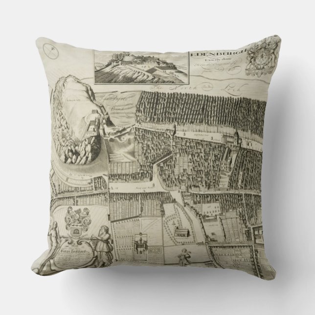 Plan of Edinburgh, pub. by John Smith (c.1652-1742 Throw Pillow (Front)