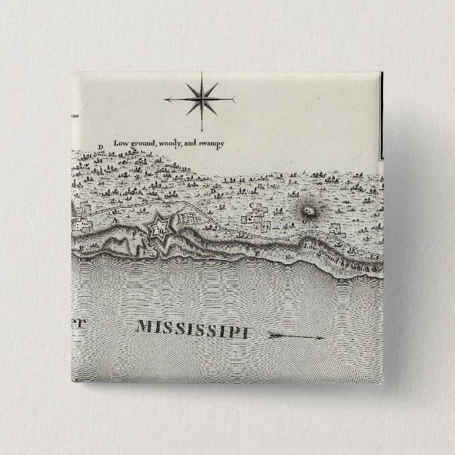 Plan Of Fort Baton Rouge 2 Inch Square Button (Front)