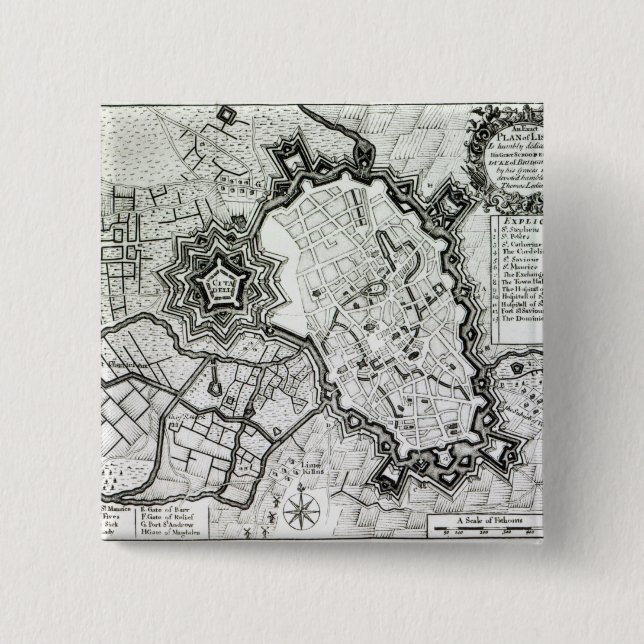 Plan of Lisle, 1736 2 Inch Square Button (Front)