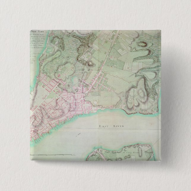 Plan of New York, 1776 2 Inch Square Button (Front)