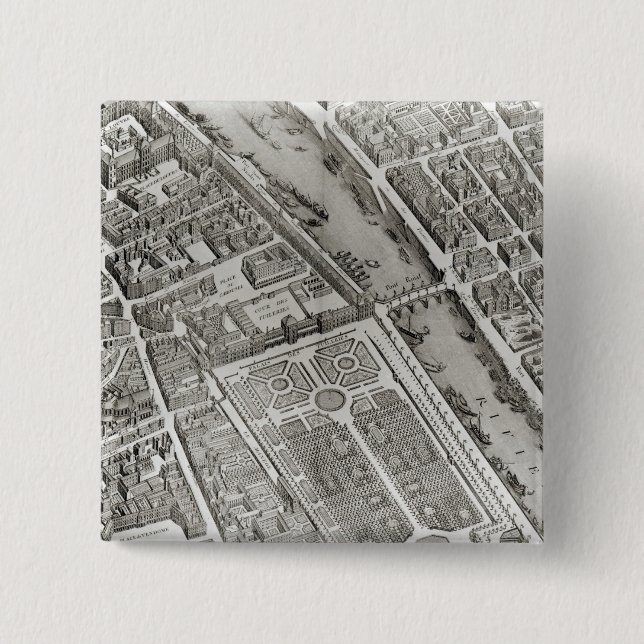 Plan of Paris, known as the 'Plan de Turgot' 2 Inch Square Button (Front)