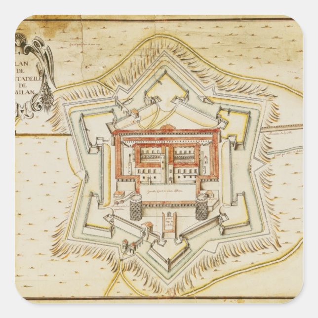 Plan of the citadel of Milan Square Sticker (Front)