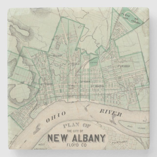 Plan of the City of New Albany, Floyd Co, Indiana Stone Coaster (Front)