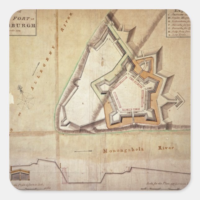Plan of the New Fort at Pittsburgh Square Sticker (Front)
