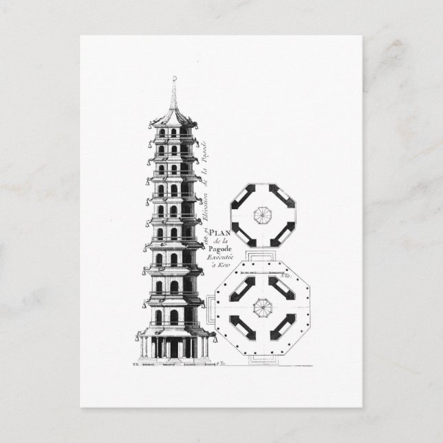 Plan of the Pagoda at Kew, from 'Jardins Anglo-Chi Postcard (Front)