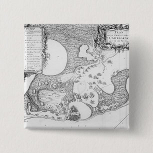 Plan of the Town and Harbour of Cartagena 2 Inch Square Button
