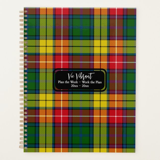 Plan the Work Personalized Green Red Yellow Plaid Planner (Front)