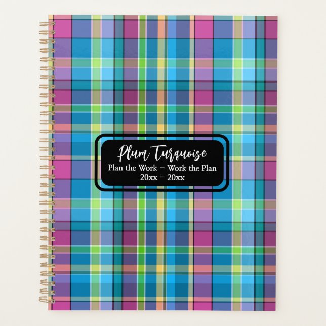 Plan the Work Work the Plan Turquoise Purple Plaid Planner (Front)