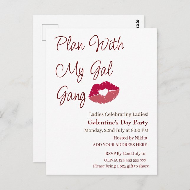 Plan With My Gal Gang Personalized Galentine's Day Postcard (Front/Back)