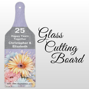Planche À Découper 25e anniversaire argent floral violet