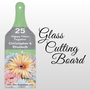Planche À Découper 25e anniversaire argent vert floral