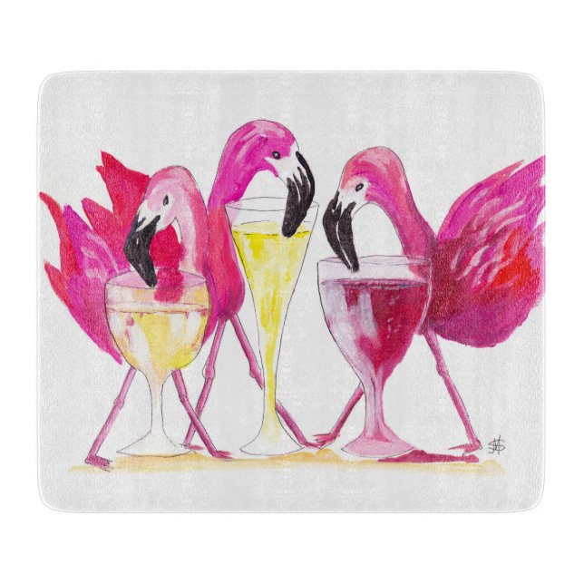 Planche À Découper 3 Flamants roses Panneau de découpe en verre (Devant)