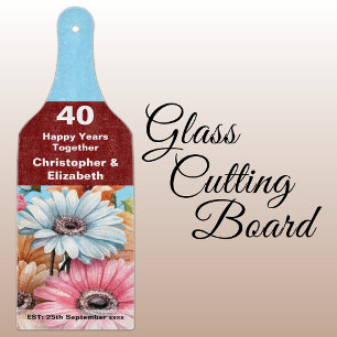 Planche À Découper 40e rubis anniversaire floral bleu