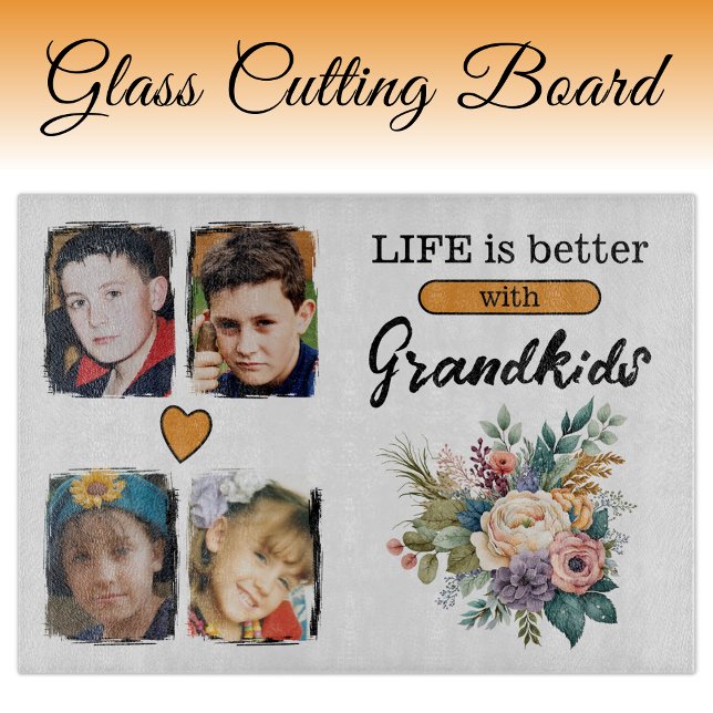 Planche À Découper 4 petits-enfants photo floral orange (Créateur téléchargé)