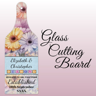 Planche À Découper 60e anniversaire diamant floral bleu