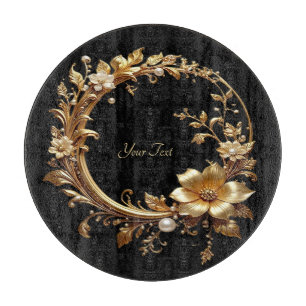 Planche à découper à cadre orné de fleurs dorées