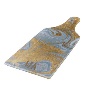 Planche À Découper Abstrait Agate bleu et or marbre spirale