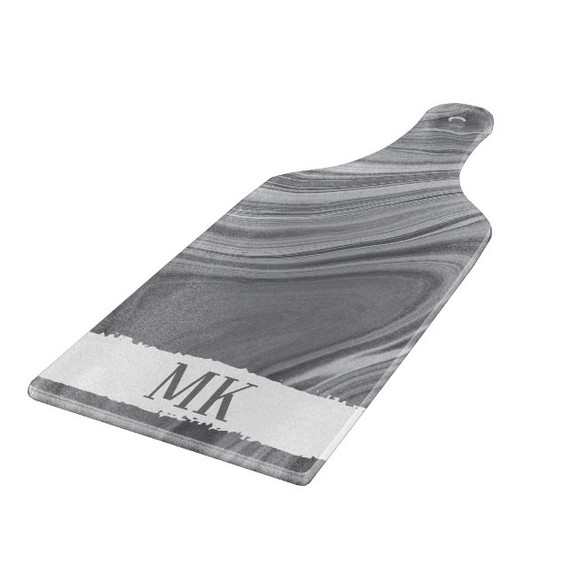Planche À Découper Abstrait Agate Gris Marbre Swirl (Coin)