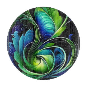 Planche À Découper Abstrait bleu vert feuille