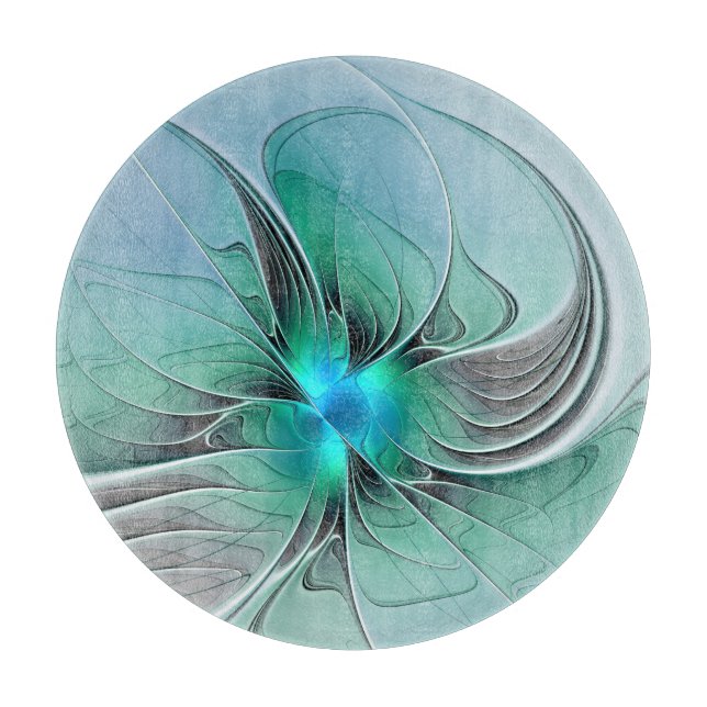 Planche À Découper Abstrait De Bleu, Art Fractal Moderne (Devant)