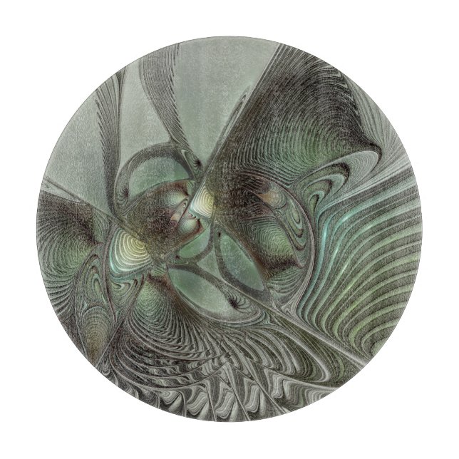 Planche À Découper Abstrait Olive Sage Green Grey Fractal Art Imagina (Devant)