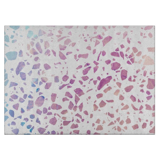 Planche À Découper Abstrait Terrazzo Mosaic rose et Motif bleu (Devant)