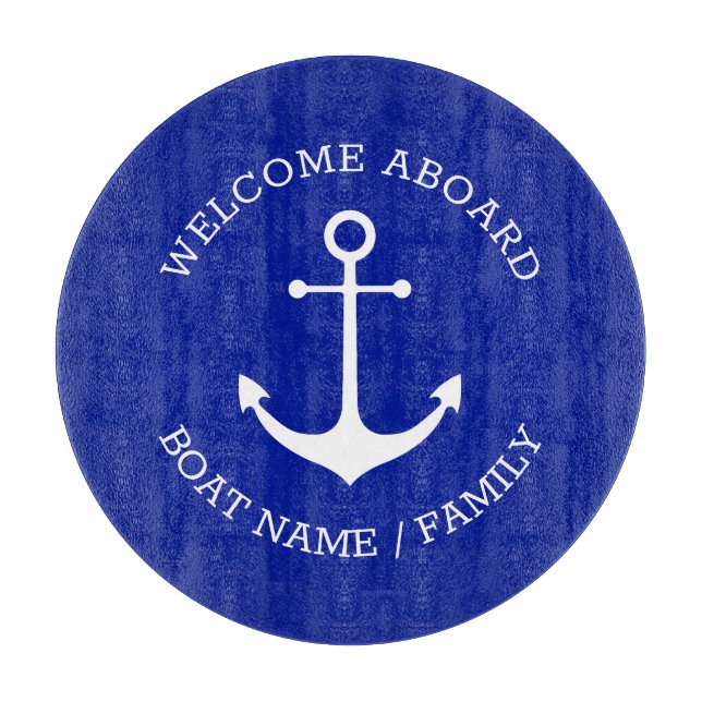 Planche À Découper Accueil personnalisé À bord ancre nautique bleu co (Devant)