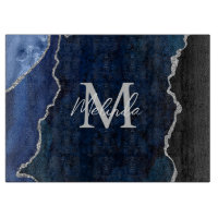 Agate de marbre bleu marine et argenté