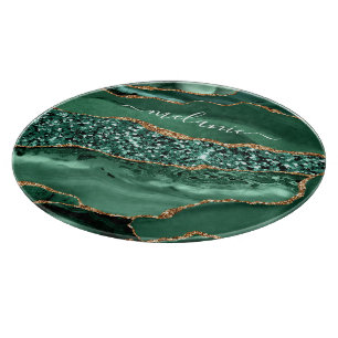 Planche À Découper Agate Green Gold Parties scintillant Geode Marbre