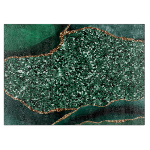 Planche À Découper Agate océanique élégante verte et dorée scintillan