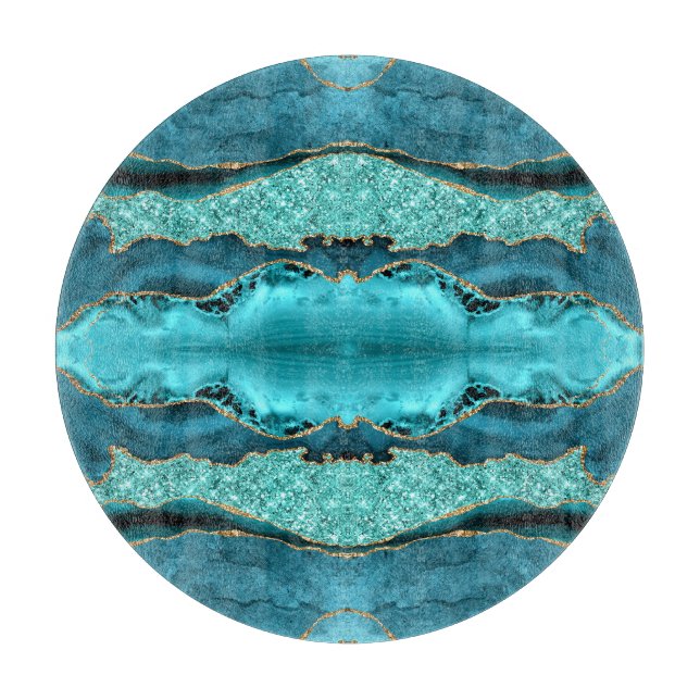 Planche À Découper Agate Turquoise Blue Gold Aqua Turquoise Cutboard (Devant)