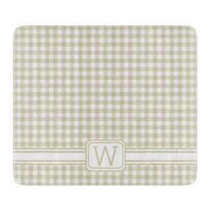 Planche À Découper Agritourisme Beige et blanc En vichy Monogramme pl