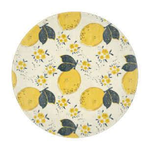 Planche À Découper Agrumes colorés, motif de fleurs de citron.