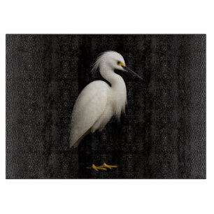 Planche À Découper Aigrette neigeuse Black 4 Luxe sur panneau de verr