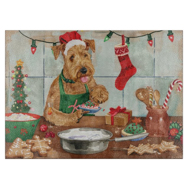 Planche À Découper Airedale Terrier Gâteau de vacances : Noël festif (Devant)