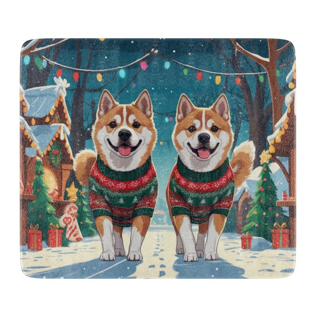 Planche À Découper Akita Dogs Christmas Snow Holiday (Devant)