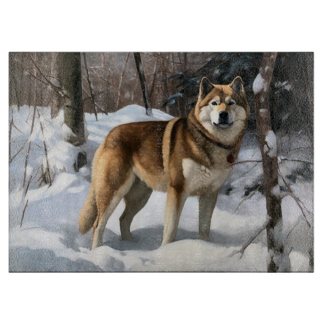 Planche À Découper Akita Laisser Neige Noël (Devant)