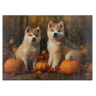 Planche À Découper Akita Puppy Citrouille d'automne