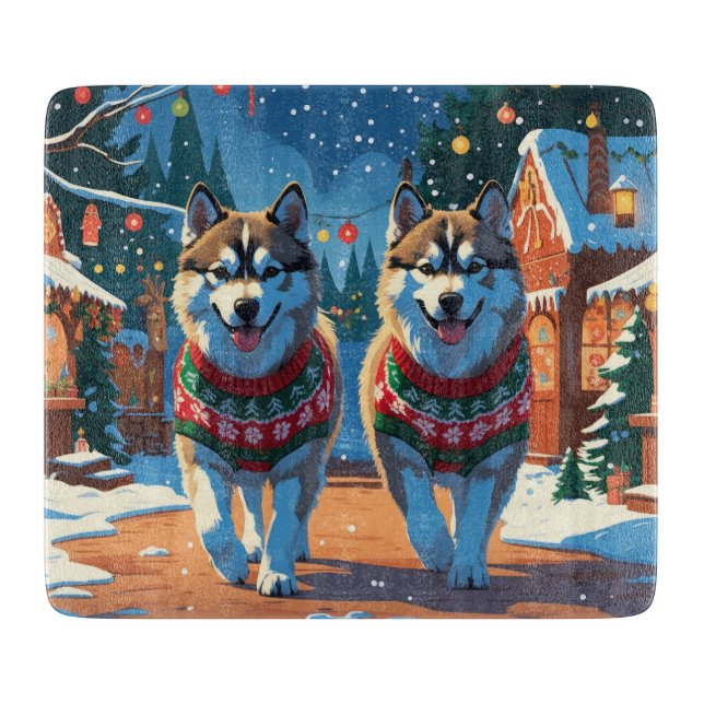 Planche À Découper Alaskan Malamute Dogs Christmas Snow Holiday  (Devant)
