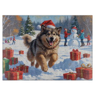 Planche À Découper Alaskan Malamute Noël Festive Scène de neige
