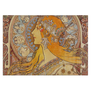 Planche À Découper Alfonse Mucha Zodiac Art nouveau femme
