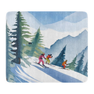 Planche À Découper Allons Ski   Peinture Aquarelle d'Hiver