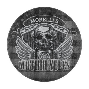 Planche À Découper American Biker AJOUTER LE NOM Skull V-Twin Motos