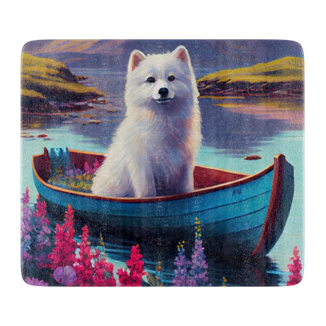 Planche À Découper American Eskimo Dog on Paddle : Une aventure Pitto (Devant)