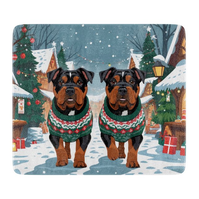Planche À Découper American Staffordshire Christmas Snow Holiday  (Devant)