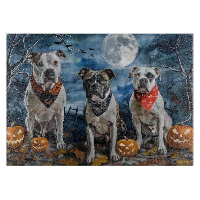 Planche À Découper American Staffordshire Halloween Éffrayant (Devant)