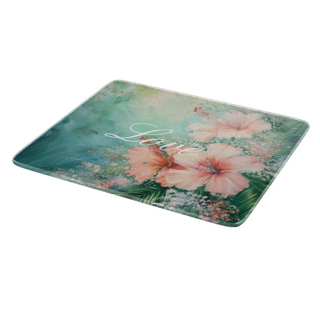 Planche À Découper Amour floral de fleur d'hibiscus blanc pêche tropi (Coin)