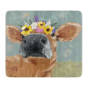 Planche À Découper Amusement de ferme - vache avec la couronne de