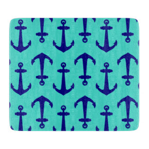 Planche À Découper Ancre Bleue Marine Sur Décor Côtier Turquoise